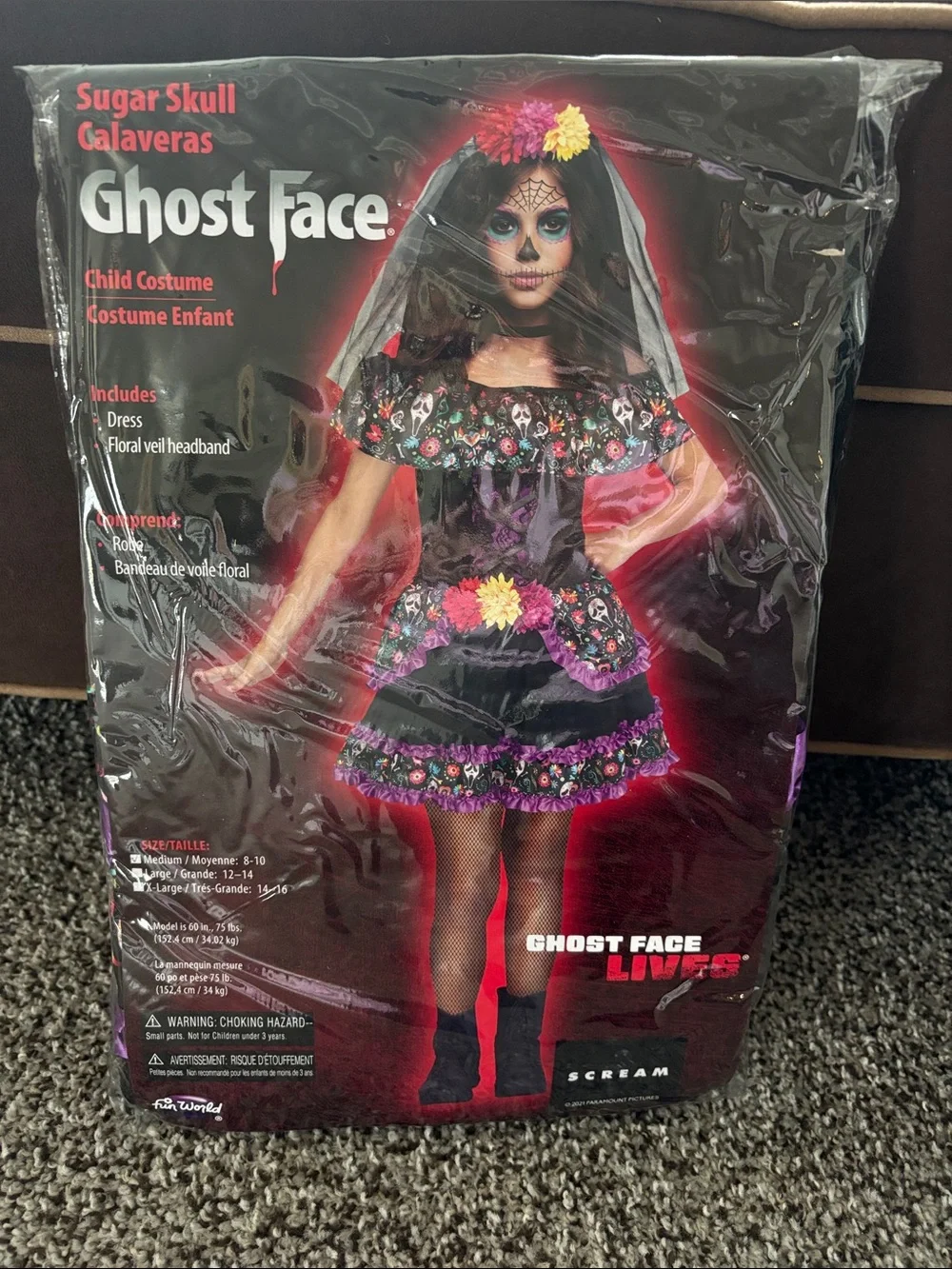 Day of Dead Halloween Costume 8/10 Ghost Face Lives Sugar Skull Calaveras Girls